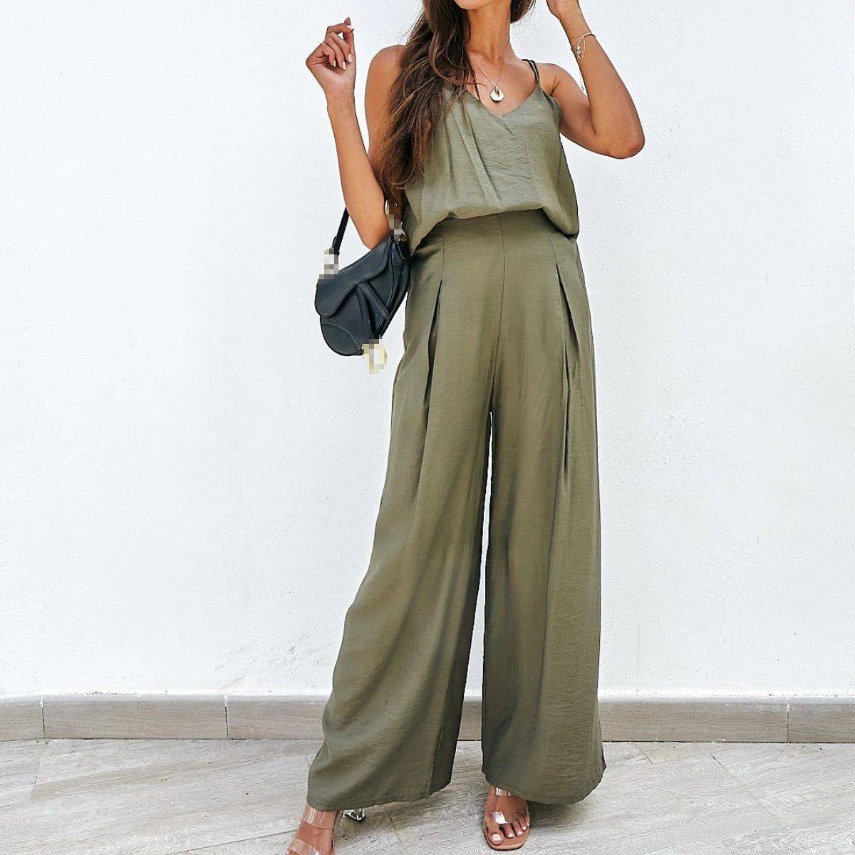 Conjunto Mujer Top Tirantes Pantalón Ancho Elegante