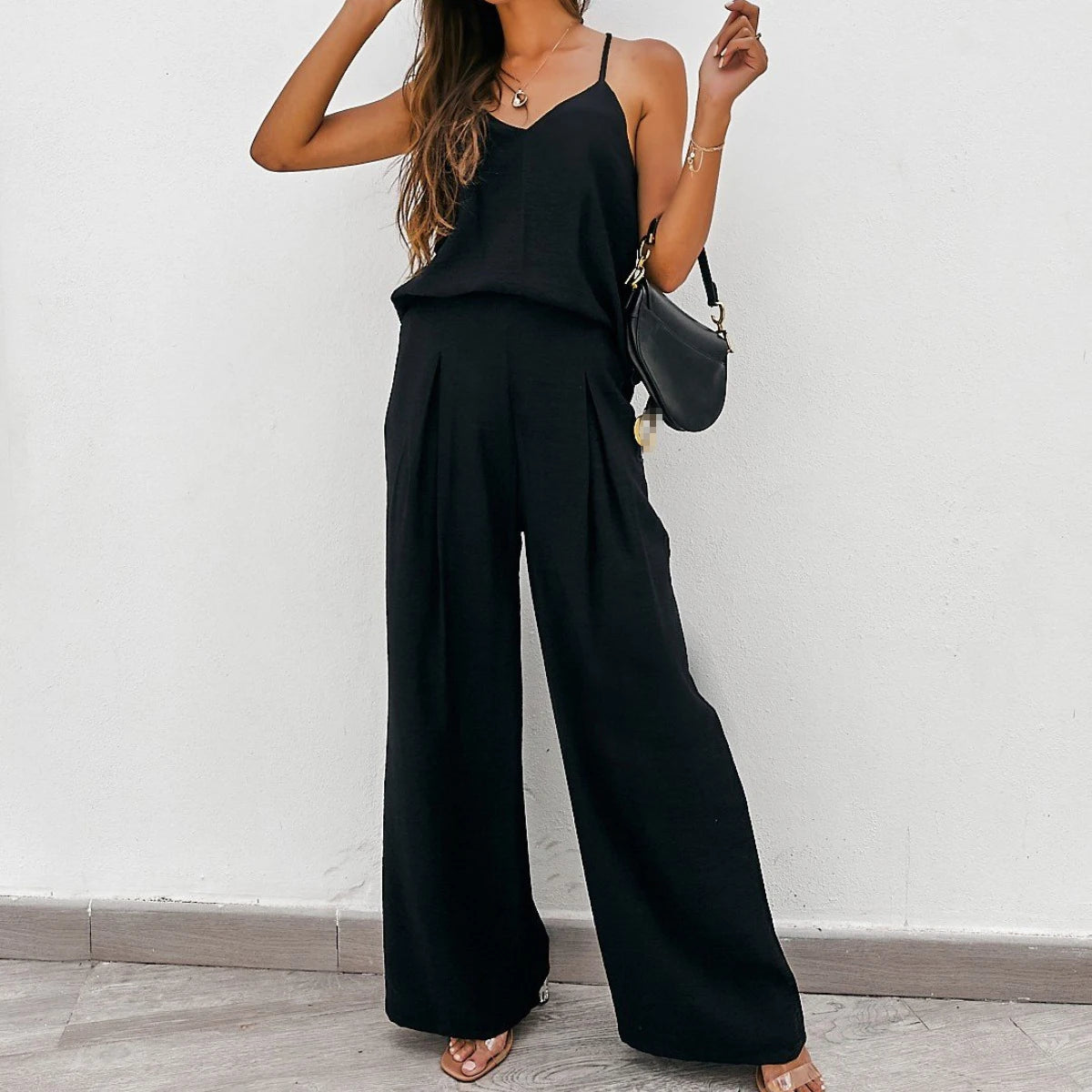 Conjunto Mujer Top Tirantes Pantalón Ancho Elegante