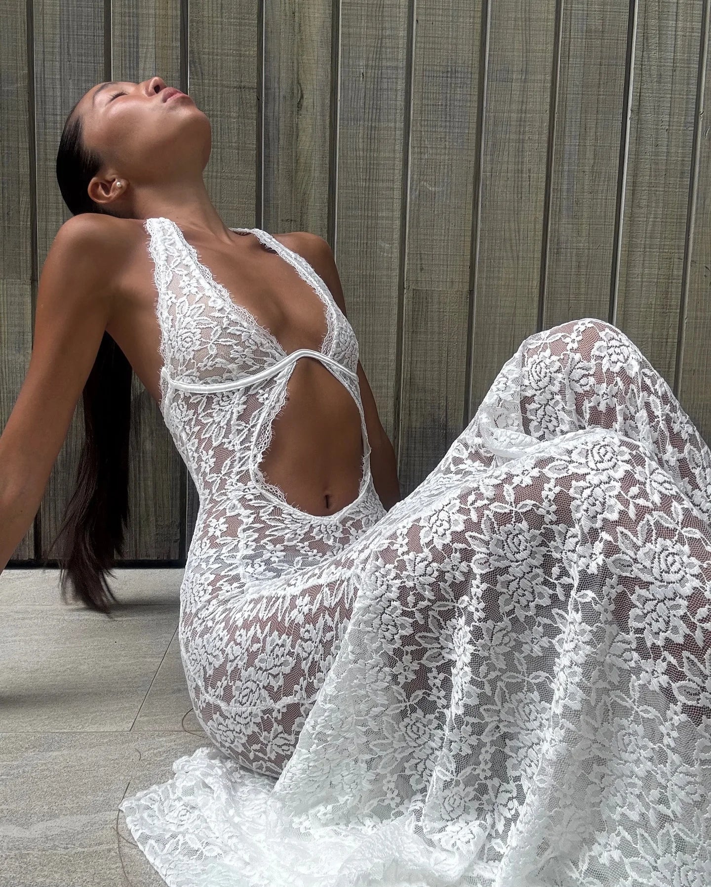 Vestido Maison Blanc Encaje Maxi Gala