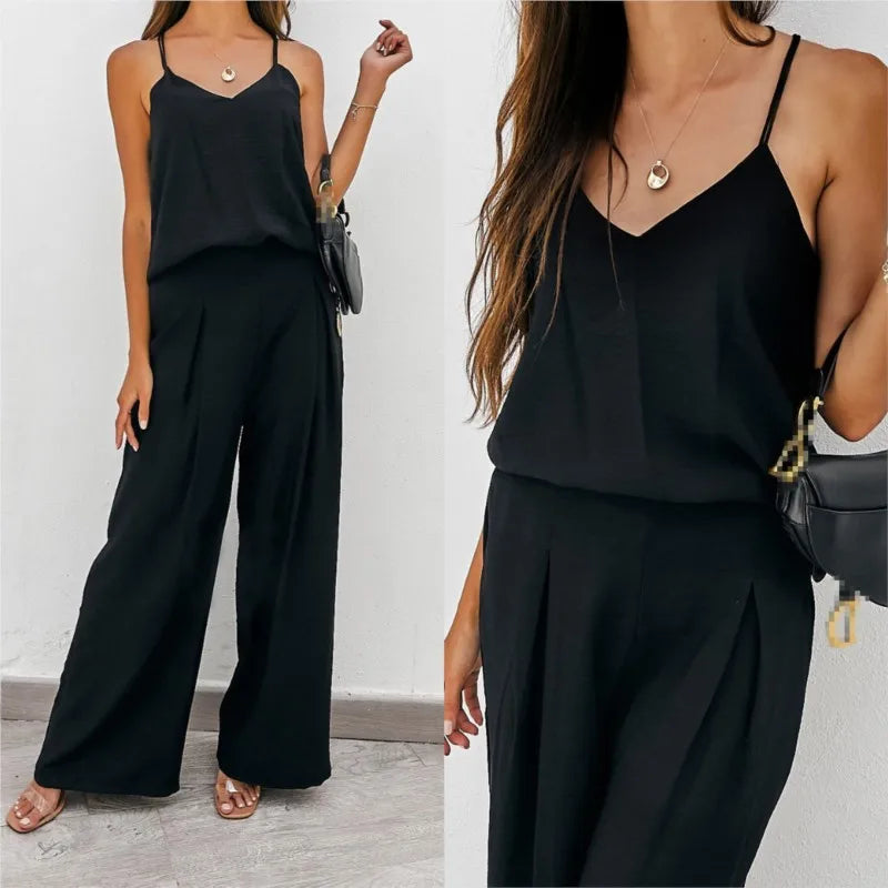 Conjunto Mujer Top Tirantes Pantalón Ancho Elegante