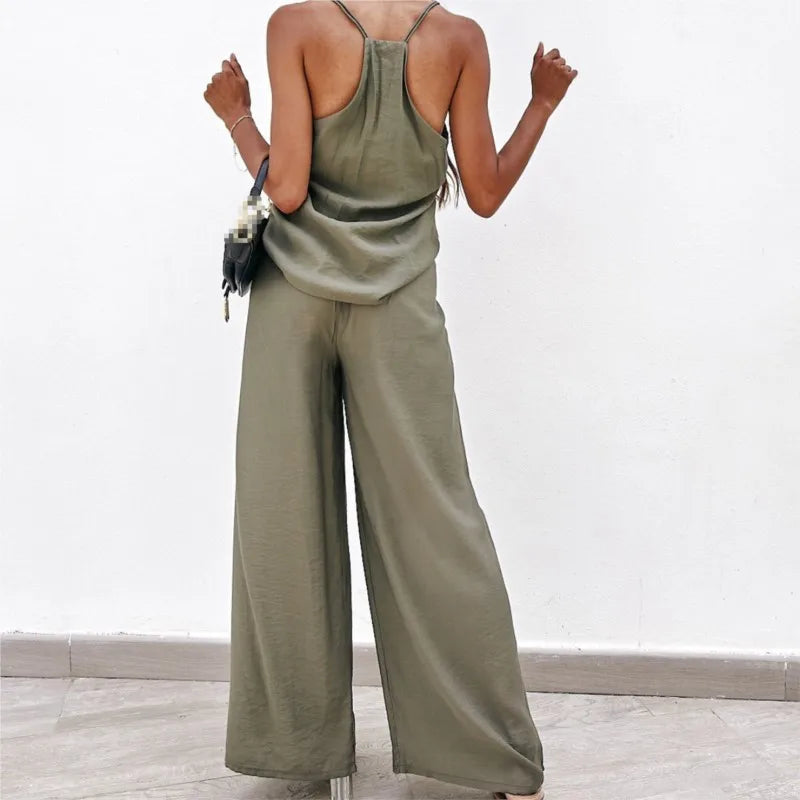 Conjunto Mujer Top Tirantes Pantalón Ancho Elegante