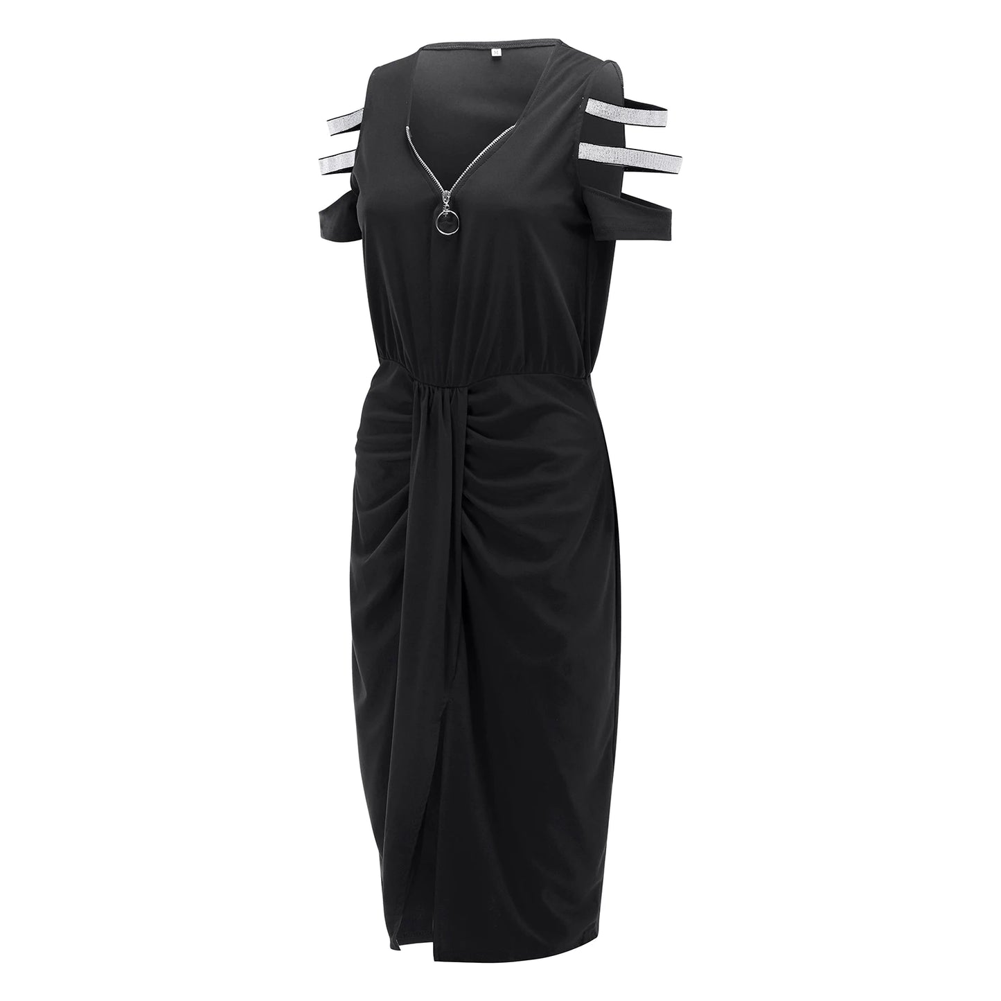 Vestido Midi Negro Pedrería Bodycon